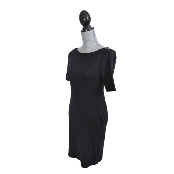 Lauren Ralph Lauren Sheath Dress Womens S‎ Black Stretch Knit Cotton Pullover - Picture 2 of 8